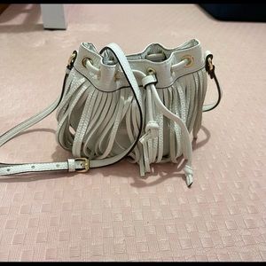 REBECCA MINKOFF Micro Lexi Fringe Bucket Bag.